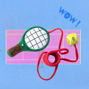 Fun tennis-themed cat toy featuring a plush racket and springy extension for self-entertaining play. Perfect for cats who love to chase and jump.