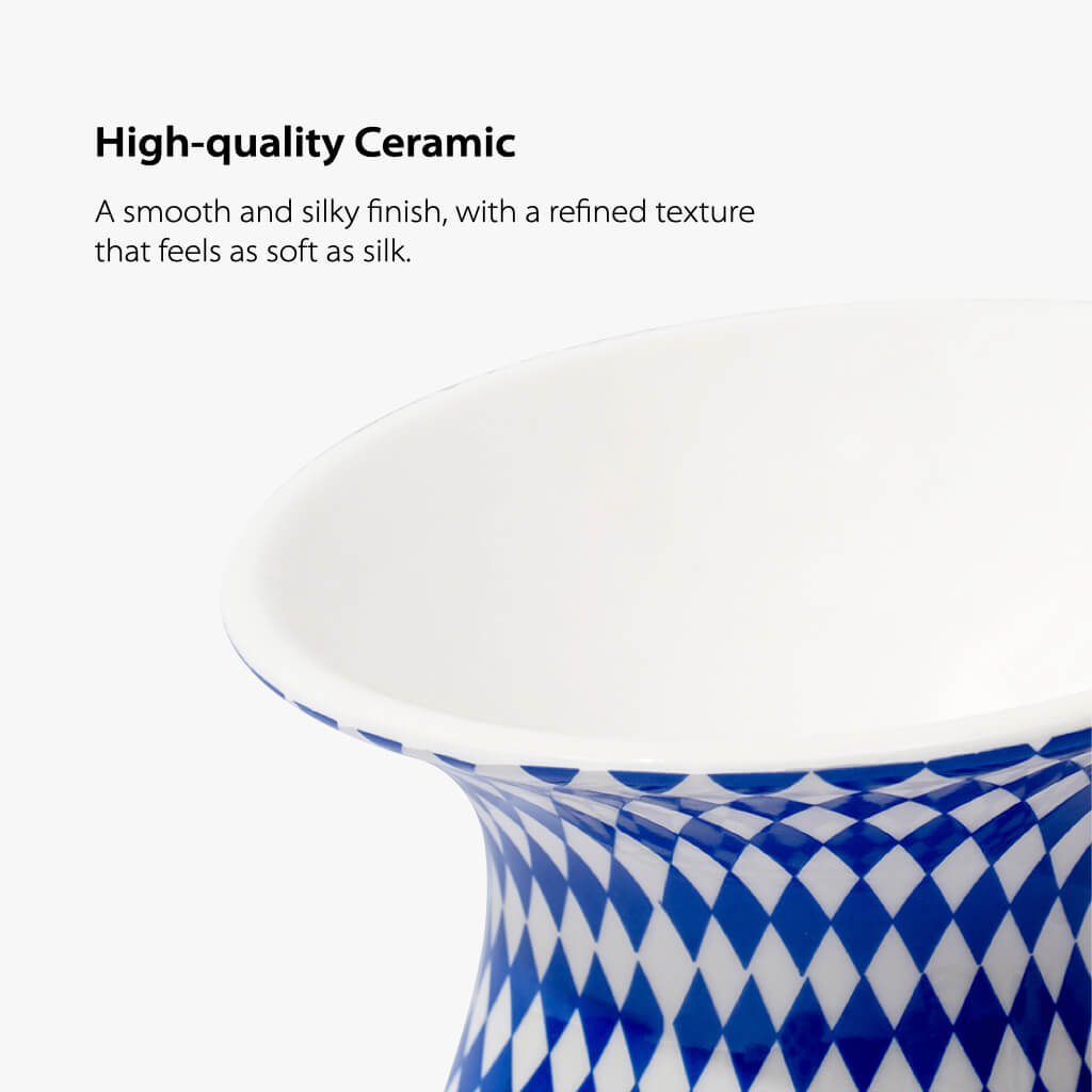 High-quality ceramic close-up of ZEZE Elevated Ceramic Bowl - Blue Rhombus.