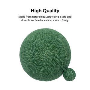 Overhead view of the Green Cactus Ball Sisal Cat Scratcher showing its round design.