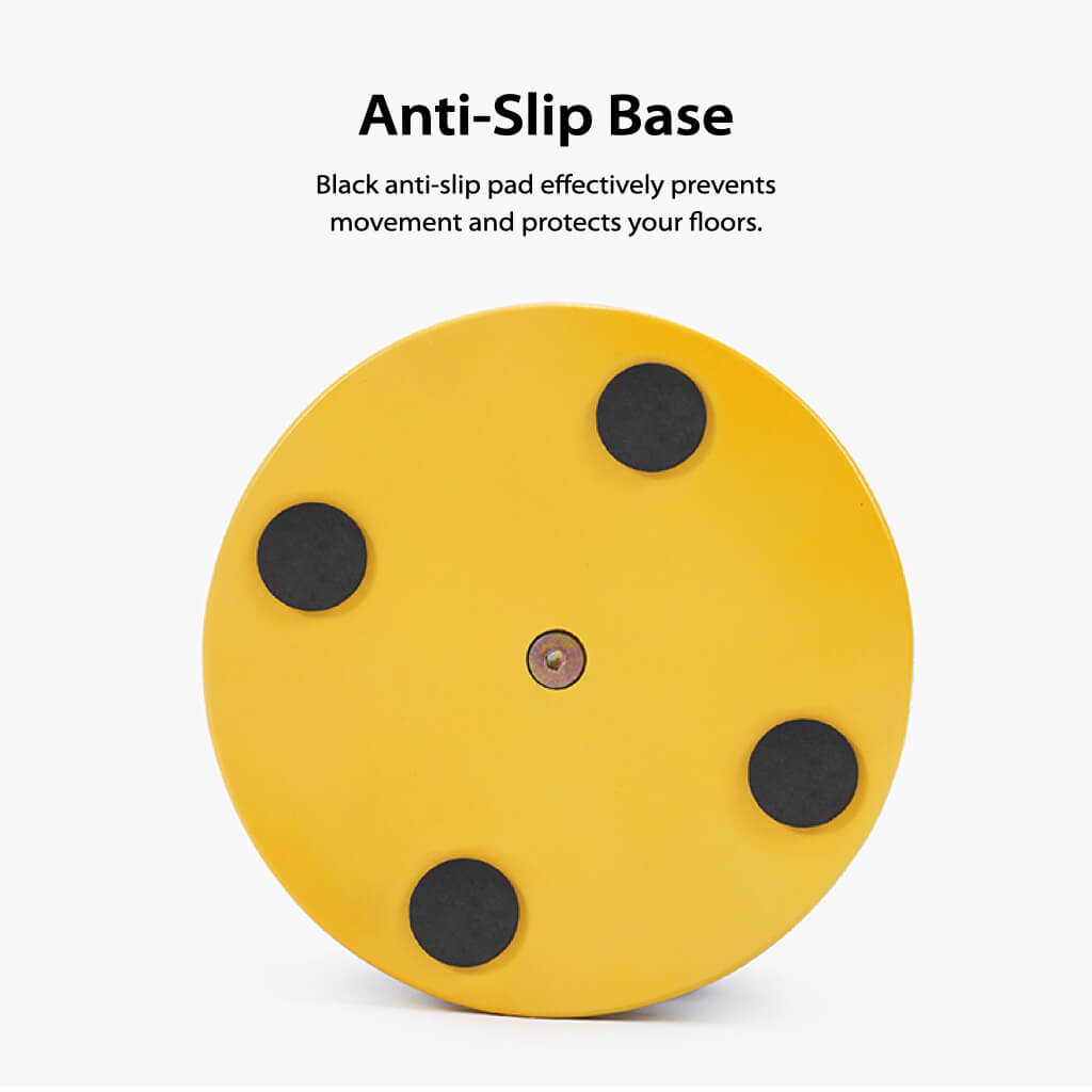  The yellow wooden base of the ZEZE Memphis Striped Sisal Cat Scratch Ball, designed with anti-slip pads for stability during play.