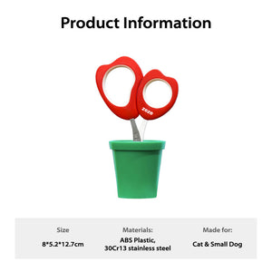 Product information card for ZEZE Tulip-Shaped Pet Nail Clippers, featuring ABS plastic and 30Cr13 stainless steel for durability.