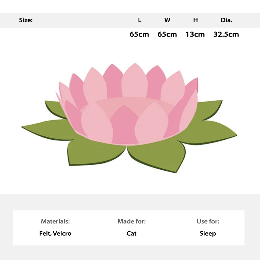 Size and material information for the Lotus Flower Felt Pet Bed.