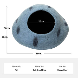 Wool Felt Cat Cave | Modern Cat Hideaway | Ocean Blue Cat Bed